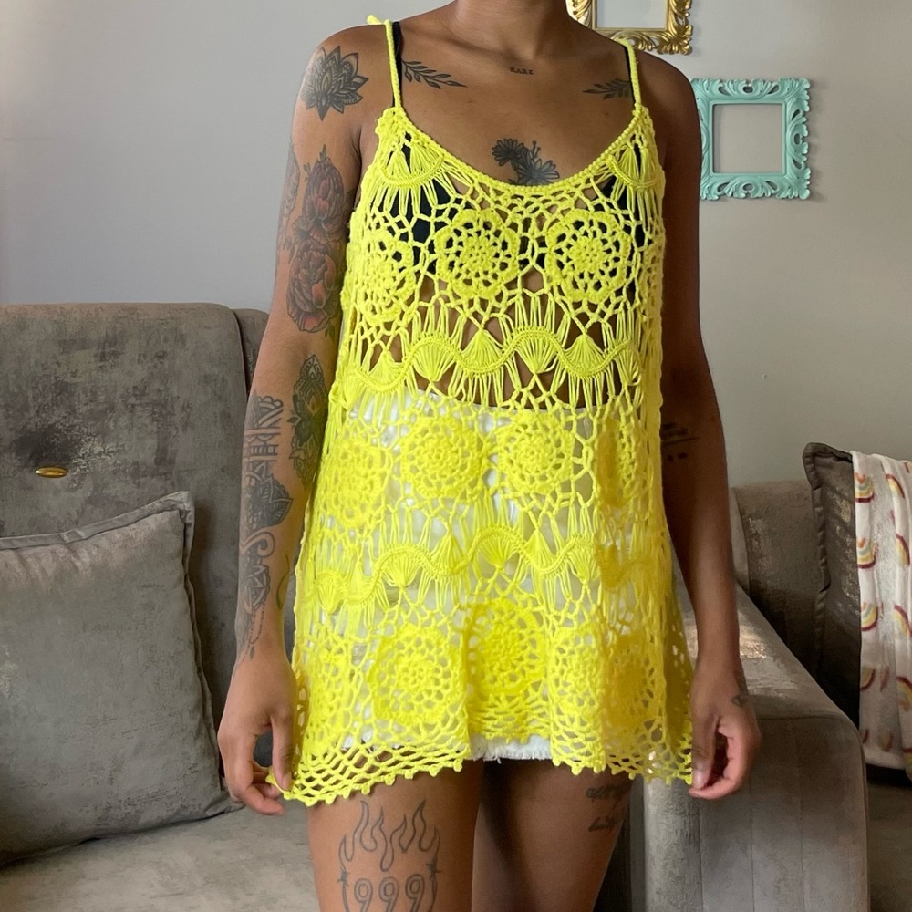 Vintage Gianni Bini Yellow Crochet Top/Swim Cover